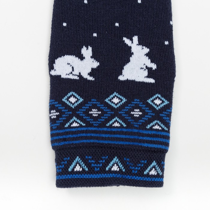 Леггинсы детские плюшевые С504(С) "Орнамент с зайцами" цвет тёмно-синий, рост 98-104
