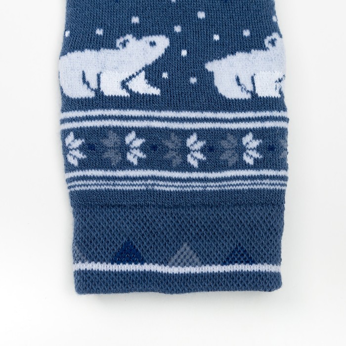 Леггинсы детские плюшевые С504(С) "Орнамент с медведем" цвет деним, рост 104-110