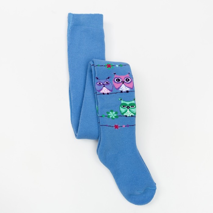 Колготки детские плюшевые С207(С) "Совы" цвет голубой, рост 110-116