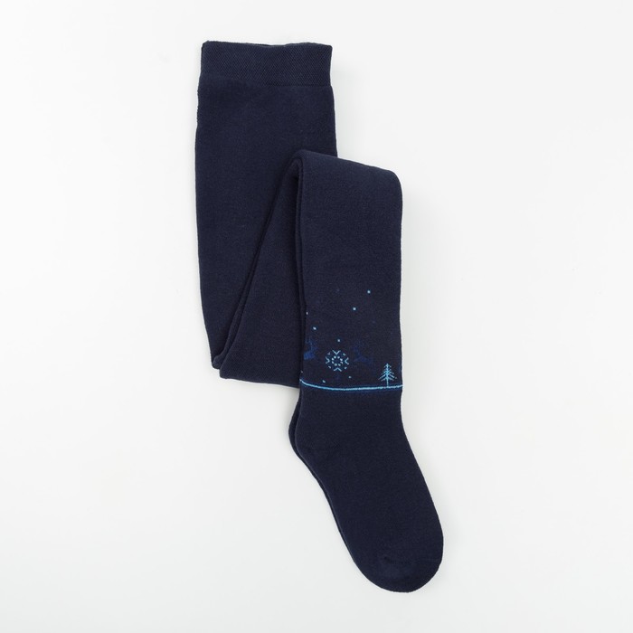 Колготки детские плюшевые С207(С) "Орнамент олени" цвет тёмно-синий, рост 116-122