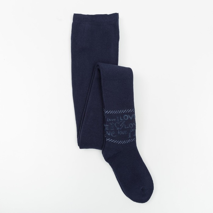 Колготки детские плюшевые С207(С) "Орнамент с сердечками" цвет тёмно-синий, рост 122-128