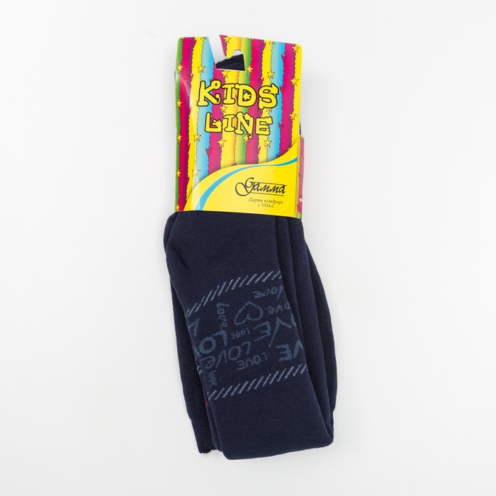 Колготки детские плюшевые С207(С) "Орнамент с сердечками" цвет тёмно-синий, рост 122-128