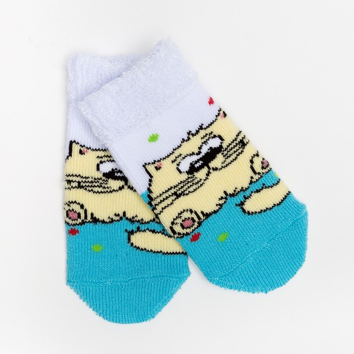 Носки детские плюшевые "Кот" цвет бирюзовый, размер 11-12
