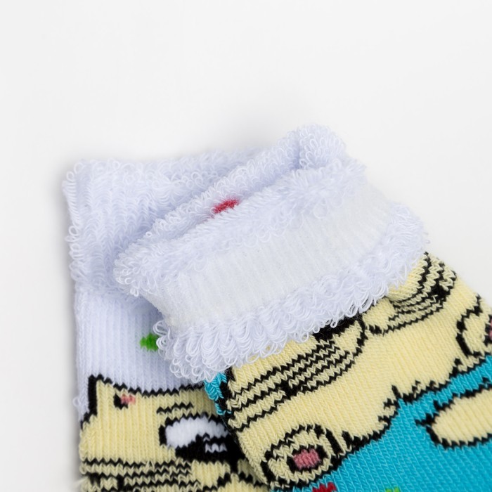 Носки детские плюшевые "Кот" цвет бирюзовый, размер 11-12