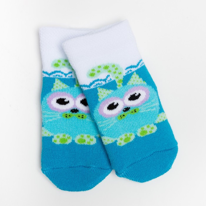 Носки детские плюшевые "Кот" цвет бирюзовый, размер 9-10