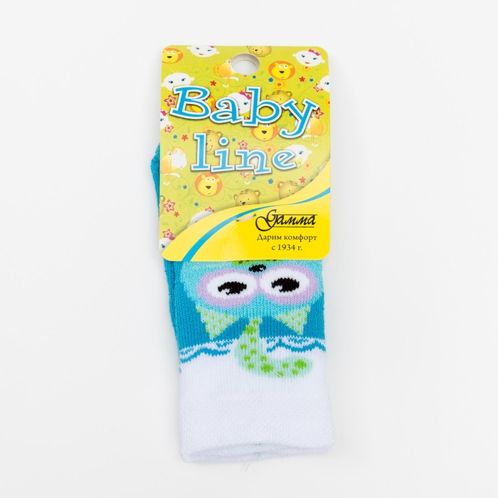 Носки детские плюшевые "Кот" цвет бирюзовый, размер 9-10