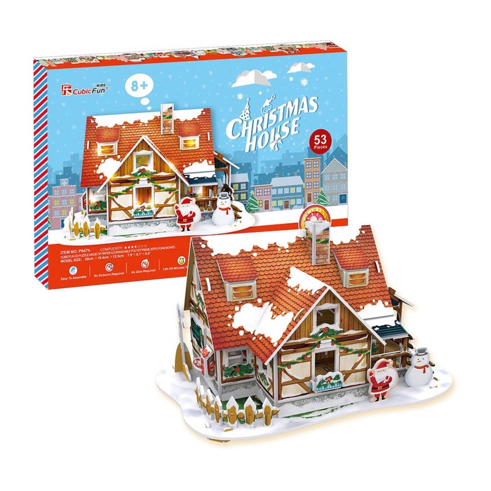 3D Пазл "Рождественский домик №1", с подсветкой, 53 детали