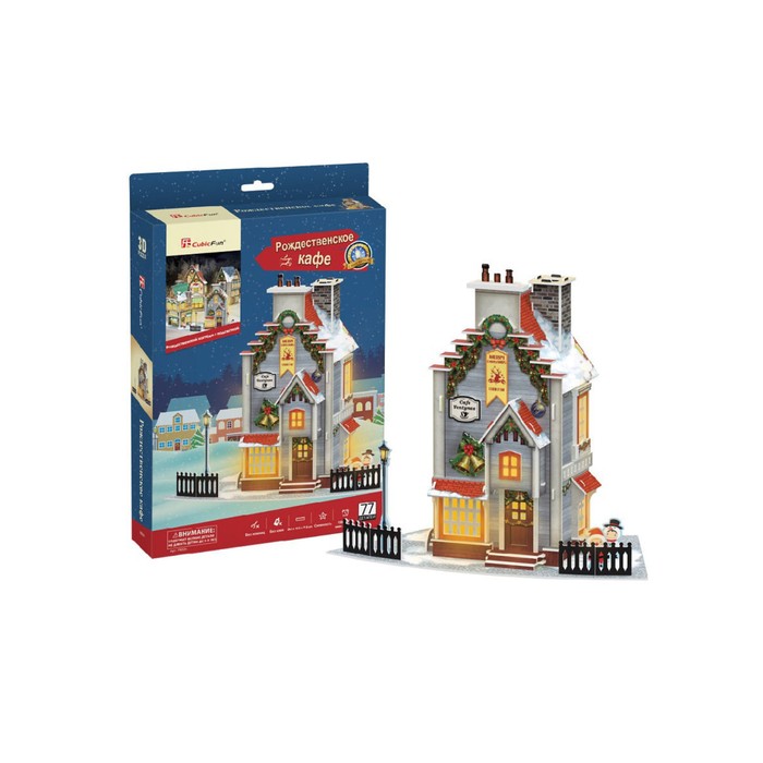 3D Пазл "Рождественский коттедж №2", с подсветкой, 77 деталей