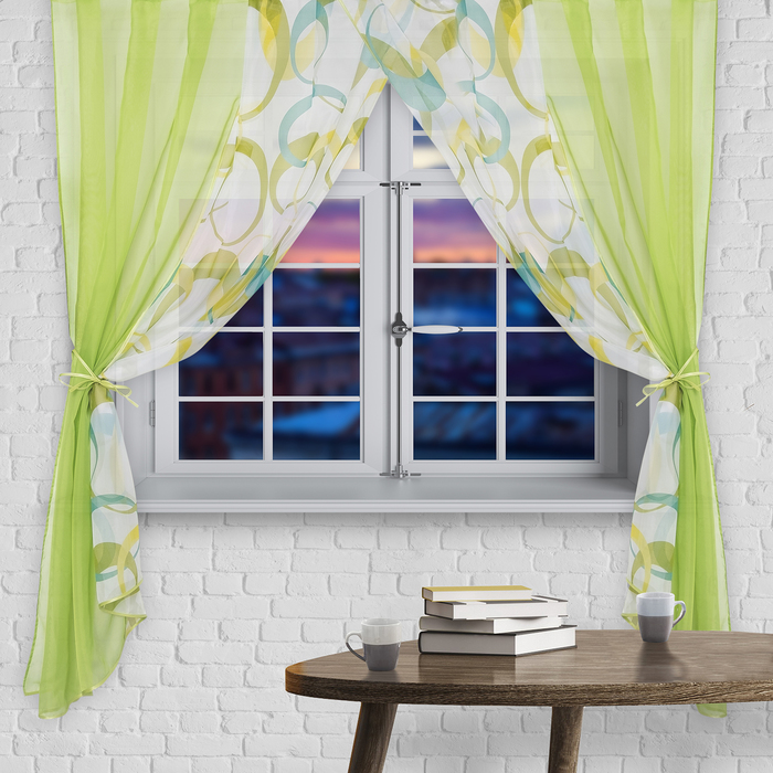 Штора для кухни"Венера" со шторной лентой,180 х 300 см, цвет зелёный, принт микс