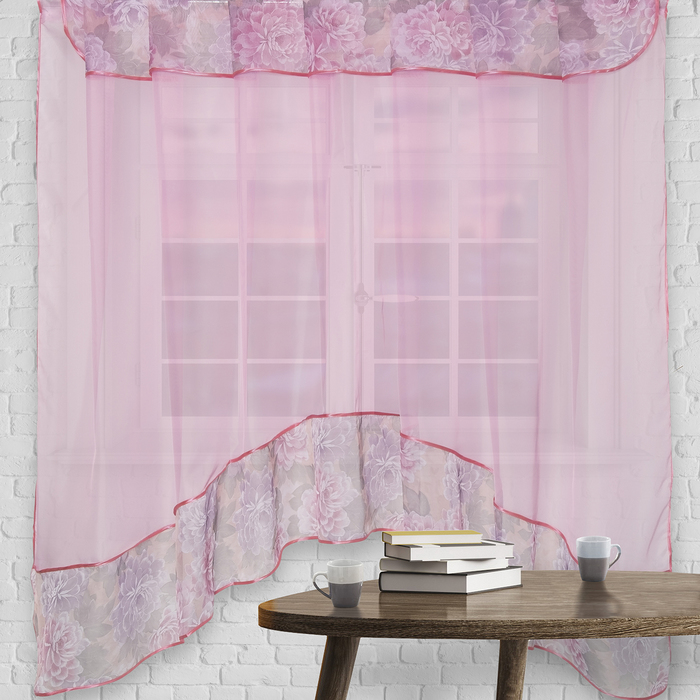 Штора для кухни "Магдалена" со шторной лентой, 180 х 300 см, цвет розовый, принт микс
