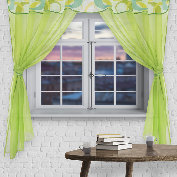 Штора для кухни "Диана" со шторной лентой, 170 х 300 см, цвет зелёный, принт микс