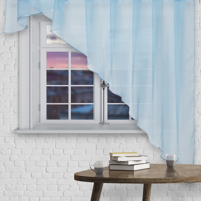 Штора для кухни "Солнышко" со шторной лентой, 180 х 300 см, цвет голубой