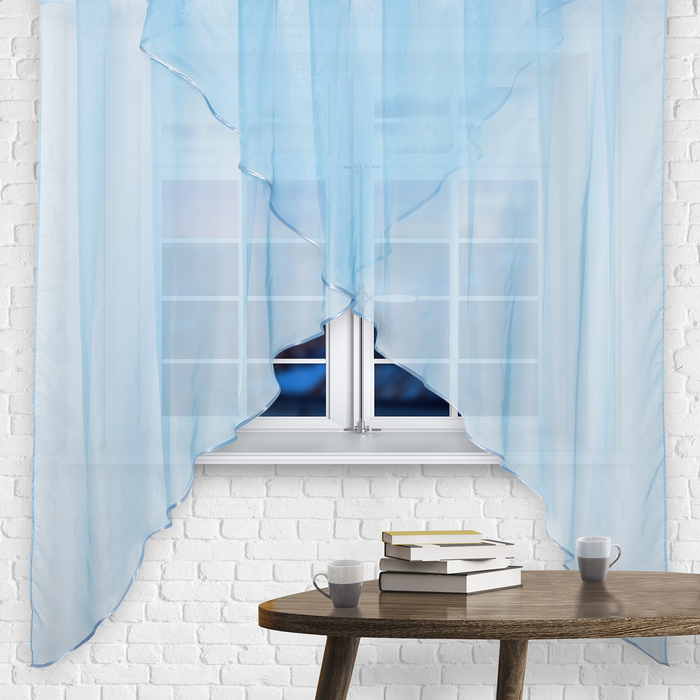 Штора для кухни "Афродита" со шторной лентой, 180 х 300 см, цвет голубой