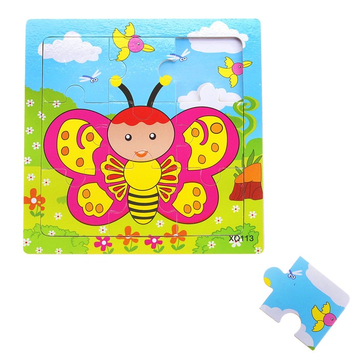 Пазл "Бабочка", 9 элементов с цветным основанием