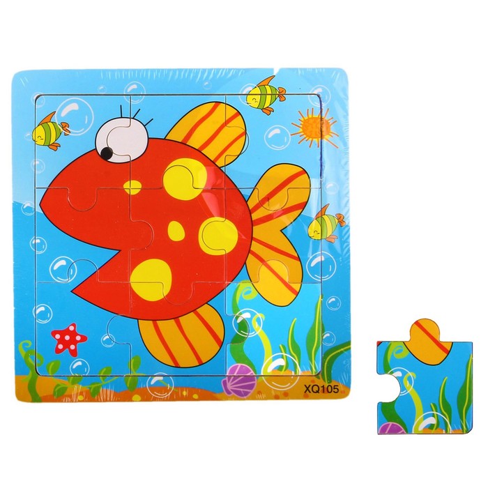 Пазл "Рыбка", 9 элементов с цветным основанием
