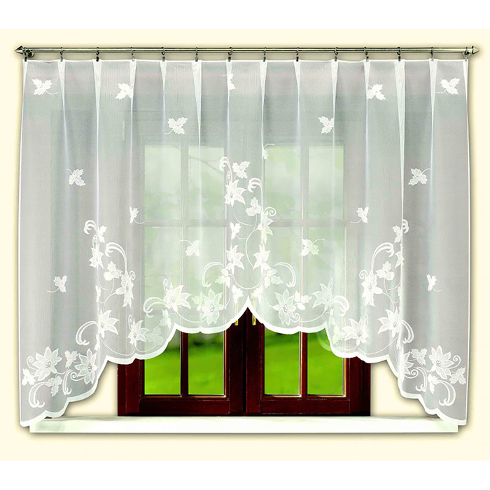 Штора для кухни Листочки 170х300 см цв. кремовый, шторная лента, пэ 100%