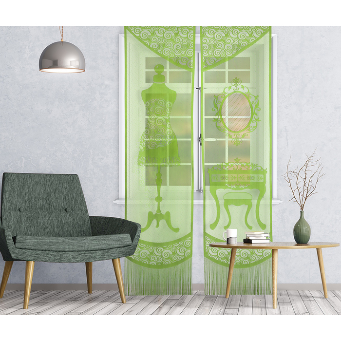 Штора для кухни Garderoba 60х245 см цв.лайм, на туннели, пэ 100%