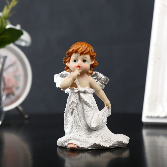 Сувенир полистоун "Ангелочек с серебристыми крыльями - тишина" МИКС 11,5х9,5х6,5 см