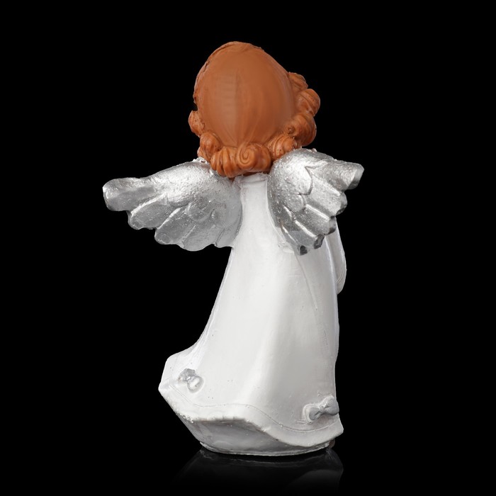 Сувенир полистоун "Ангелочек с серебристыми крыльями с сердцем" МИКС 13х9,5х7 см