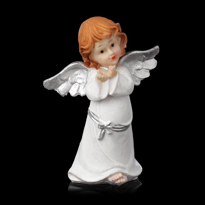 Сувенир полистоун "Ангелочек с серебристыми крыльями в платье с бантом" МИКС 13,3х11х8 см
