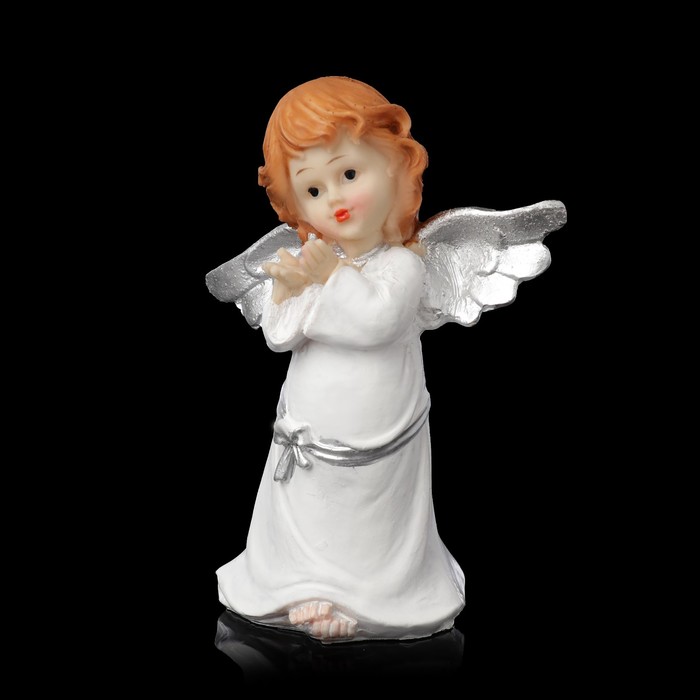 Сувенир полистоун "Ангелочек с серебристыми крыльями в платье с бантом" МИКС 13,3х11х8 см