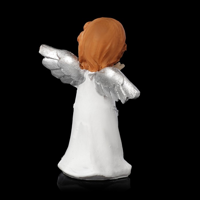 Сувенир полистоун "Ангелочек с серебристыми крыльями в платье с бантом" МИКС 13,3х11х8 см