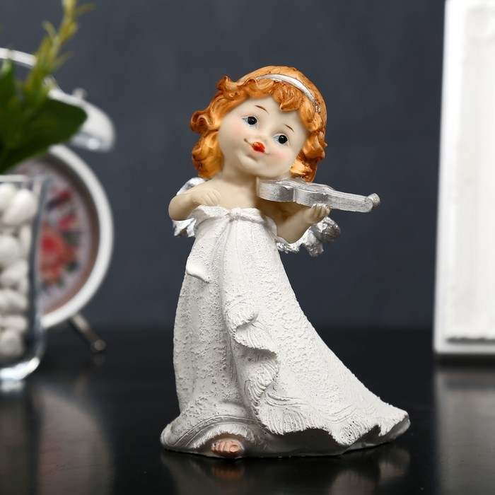 Сувенир полистоун "Ангелочек с серебристыми крыльями - музыка" МИКС 14х9,8х8 см