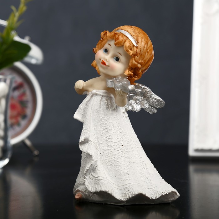 Сувенир полистоун "Ангелочек с серебристыми крыльями - музыка" МИКС 14х9,8х8 см