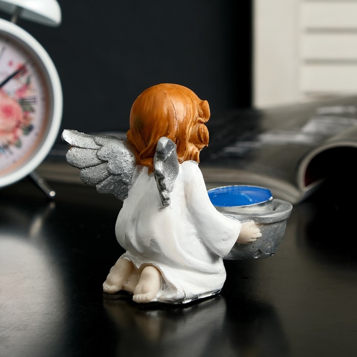 Сувенир полистоун со свечой "Ангелочек с серебристыми крыльями" МИКС 9,7х6,5х9,5 см