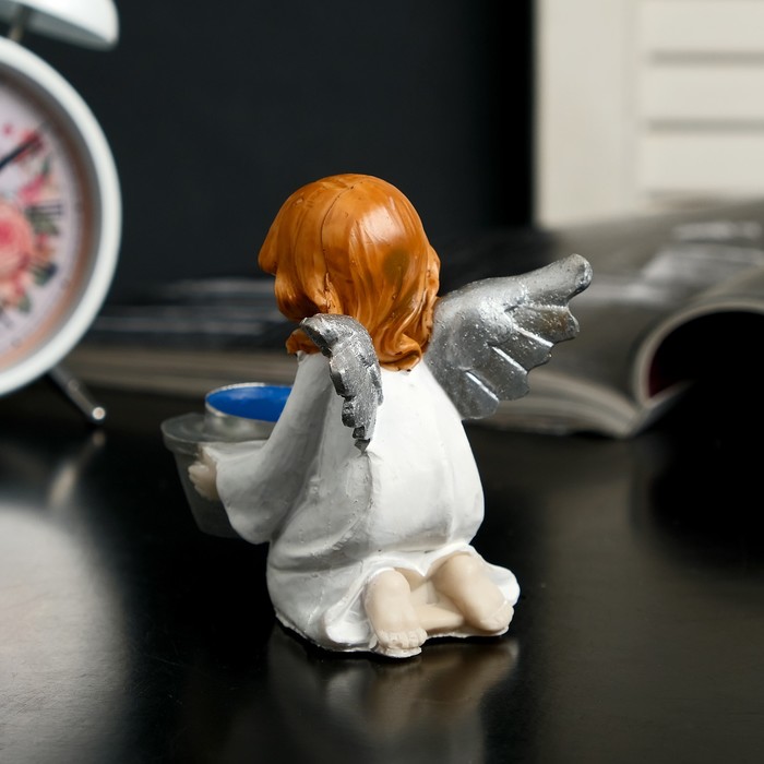 Сувенир полистоун со свечой "Ангелочек с серебристыми крыльями" МИКС 9,7х6,5х9,5 см