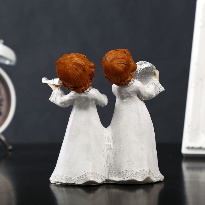 Сувенир полистоун "Ангелочки музыканты с серебристыми крыльями" 13,5х11,5х6,8 см