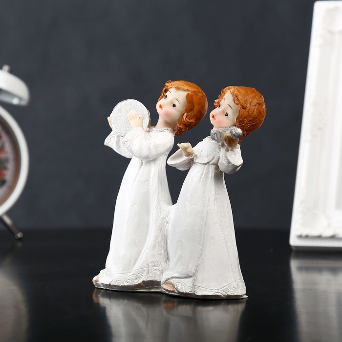 Сувенир полистоун "Ангелочки музыканты с серебристыми крыльями" 13,5х11,5х6,8 см