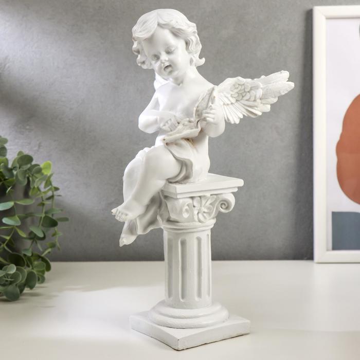 Сувенир полистоун "Белоснежный ангел с книгой на колонне" 30,5х18х17,5 см