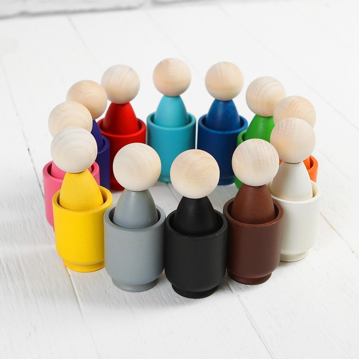 Сортер "Гномики большие в колпачках, с кроватками и стаканчиками", 12 шт.