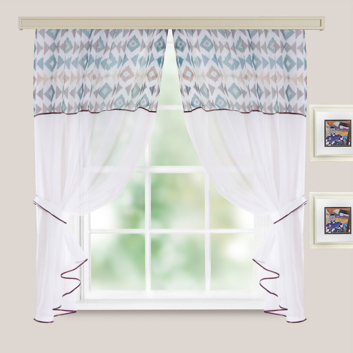 Комплект штор для кухни Кристалл Этно морская волна 280х160 см, п/э 100%