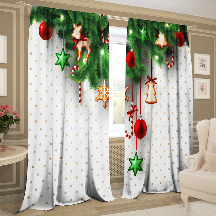 Шторы Новогодний уют белый 147х267 +/- 3см 2 шт, габардин, п/э