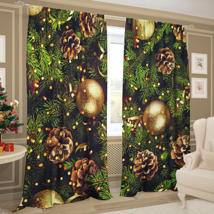 Шторы Новогодняя ночь чудес 147х267 +/- 3см 2 шт, габардин, п/э