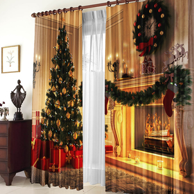 

Шторы Рождество у камина 147х267 +/- 3см 2 шт, габардин, п/э