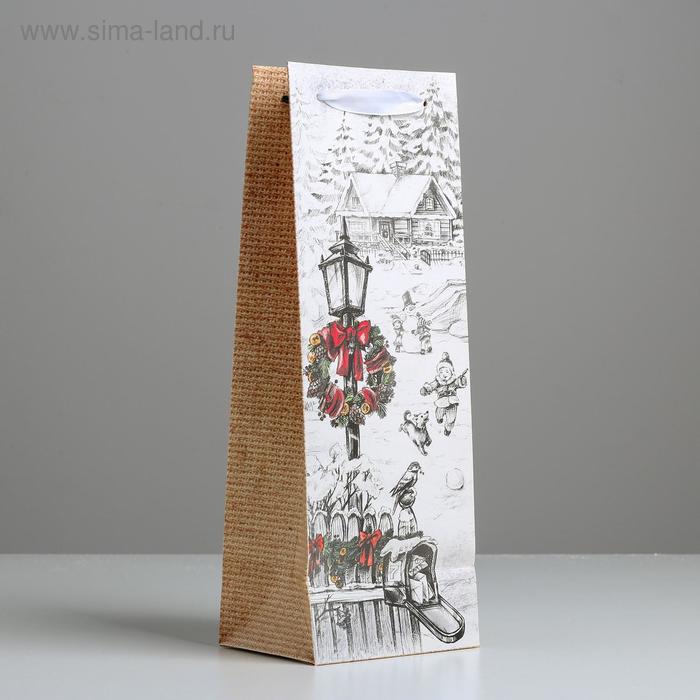Пакет под бутылку крафтовый «Праздники», 12 × 36 × 10 см