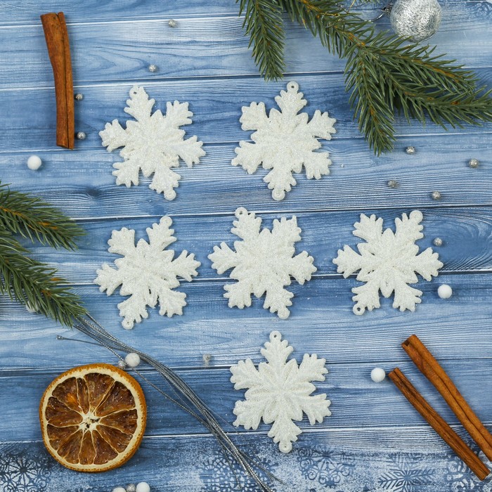Украшение ёлочное "Снежинка" перистая (набор 6 шт) 6*6 см, белый