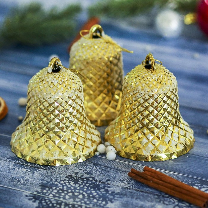 Украшение ёлочное "Колокольчик" ромбики (набор 3 шт) 8*7 см, золото