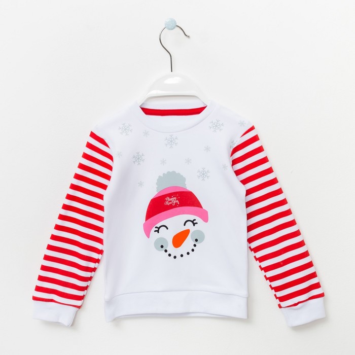 Джемпер детский, размер 60, рост 110-116 см красный  ( Снеговик)