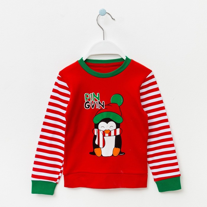 Джемпер детский, размер 60, рост 110-116 см красный/ белый ( Пингвин Полоска)