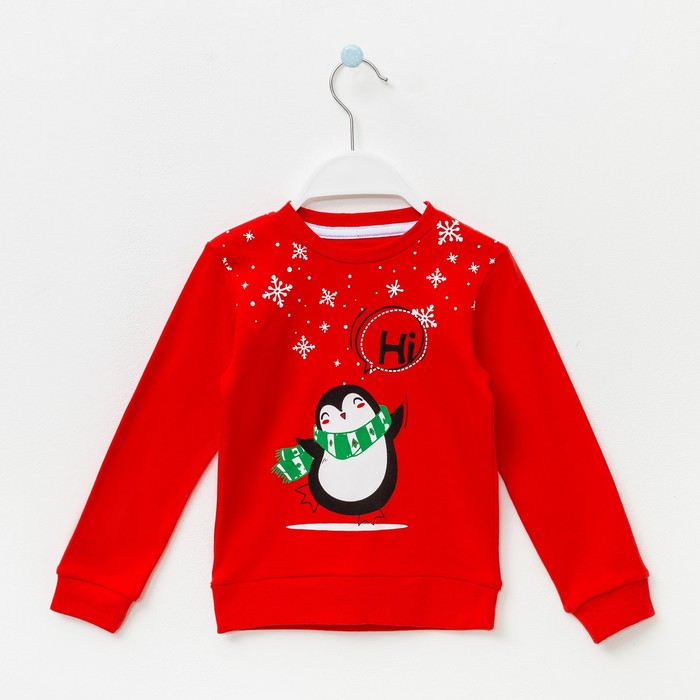 Джемпер детский, размер 60, рост 110-116 см белый/красный ( Пингвин )