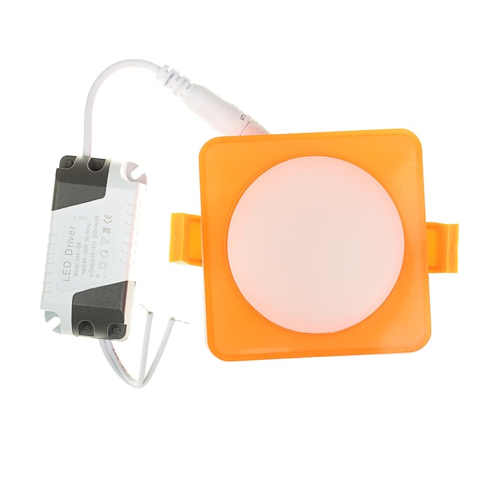 Светильник точечный светодиодный Luazon S-07, квадр, 80х80 мм, 7 Вт, 4000 К, 220В оранжевый   344202