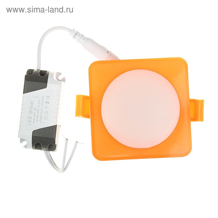 Светильник точечный светодиодный Luazon S-07 квадр., 7 Вт, 4000К, 220В, 80х80 мм, оранжевый