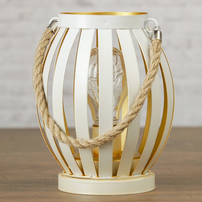 Лампа настольная лофт "Фонарь белый" 3АА 14,5х15,5х17 см