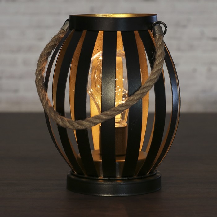 Лампа настольная лофт "Фонарь чёрный" 3АА 14,5х14,5х17 см