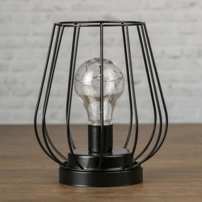 Лампа настольная лофт "Вечер" чёрная 3АА 14,5х14,5х17,5 см