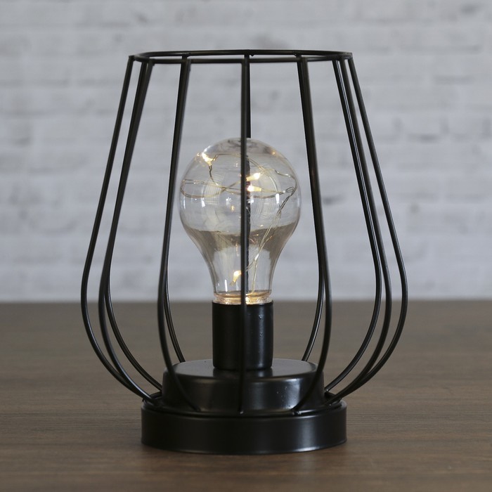 Лампа настольная лофт "Вечер" чёрная 3АА 14,5х14,5х17,5 см